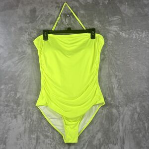 Holipick Neon Yellow One Piece Swimsuit Womens Plus Size Ruched Tummy Control NW